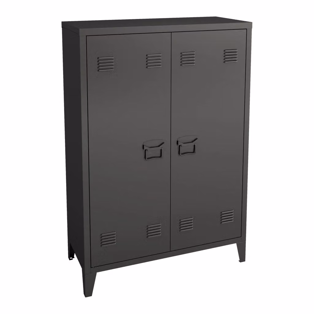Armadietto da ufficio Oripää en.casa in acciaio nero con ante a battente e ripiani regolabili L: 110 cm, H: 75 cm, P: 33 cm – 2