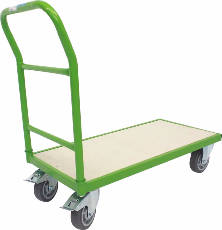 Carrello a piattaforma con portata 500 kg, superficie di carico circa 96 x 49 cm, con 2 ruote piroettanti incluse freni