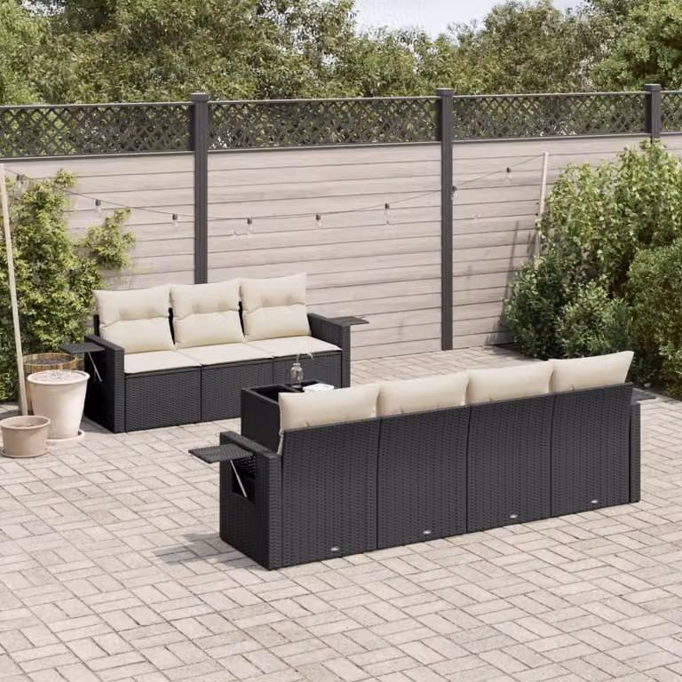 vidaXL Set Divani da Giardino a L con Cuscini 8 pz Nero e Bianco in Polyrattan e Metallo