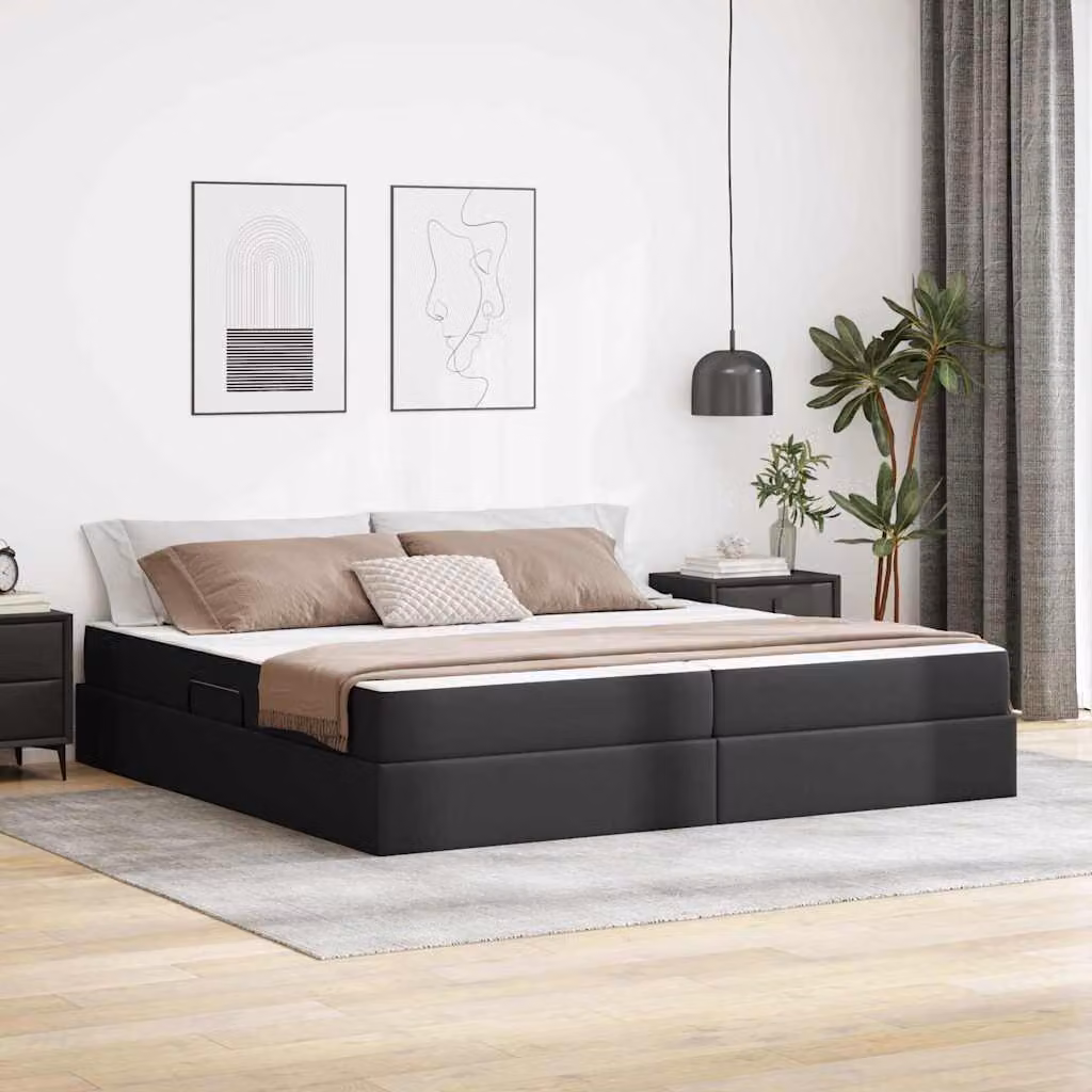 Letto con contenitore e 2 materassi ibridi vidaXL in ecopelle nera L/P/H: 200 x 200 x 43,5 cm – 1