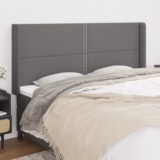 Testiera con Orecchie Design Mania in Tessuto Grigio, L: 183 cm, P: 16 cm, H: 118/128 cm