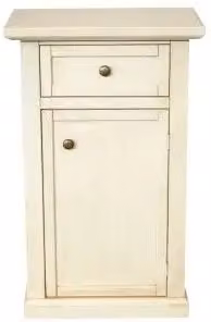 Mobiletto da ingresso KIVIO in legno di pino color avorio anticato opaco con 1 porta e 1 cassetto