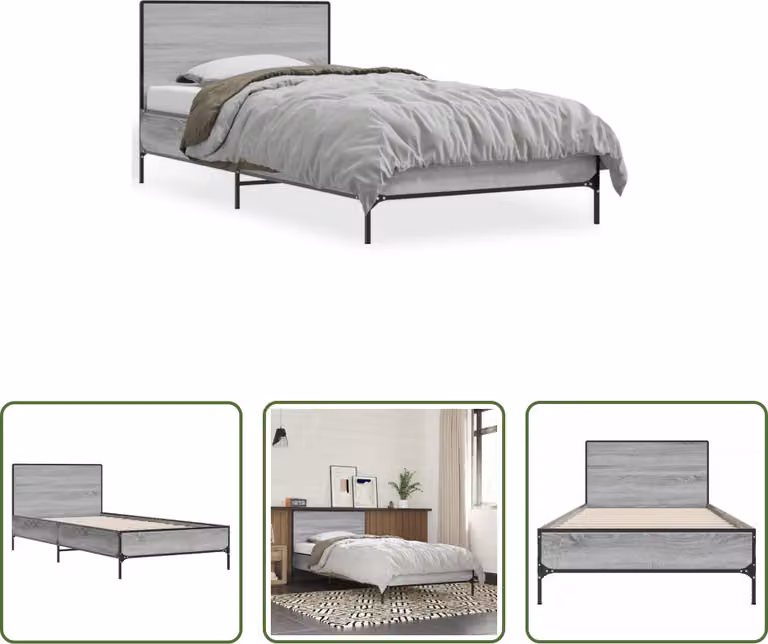 The Living Store Rete da letto Grey Sonoma 75x190 cm Materiale a base di legno e metallo