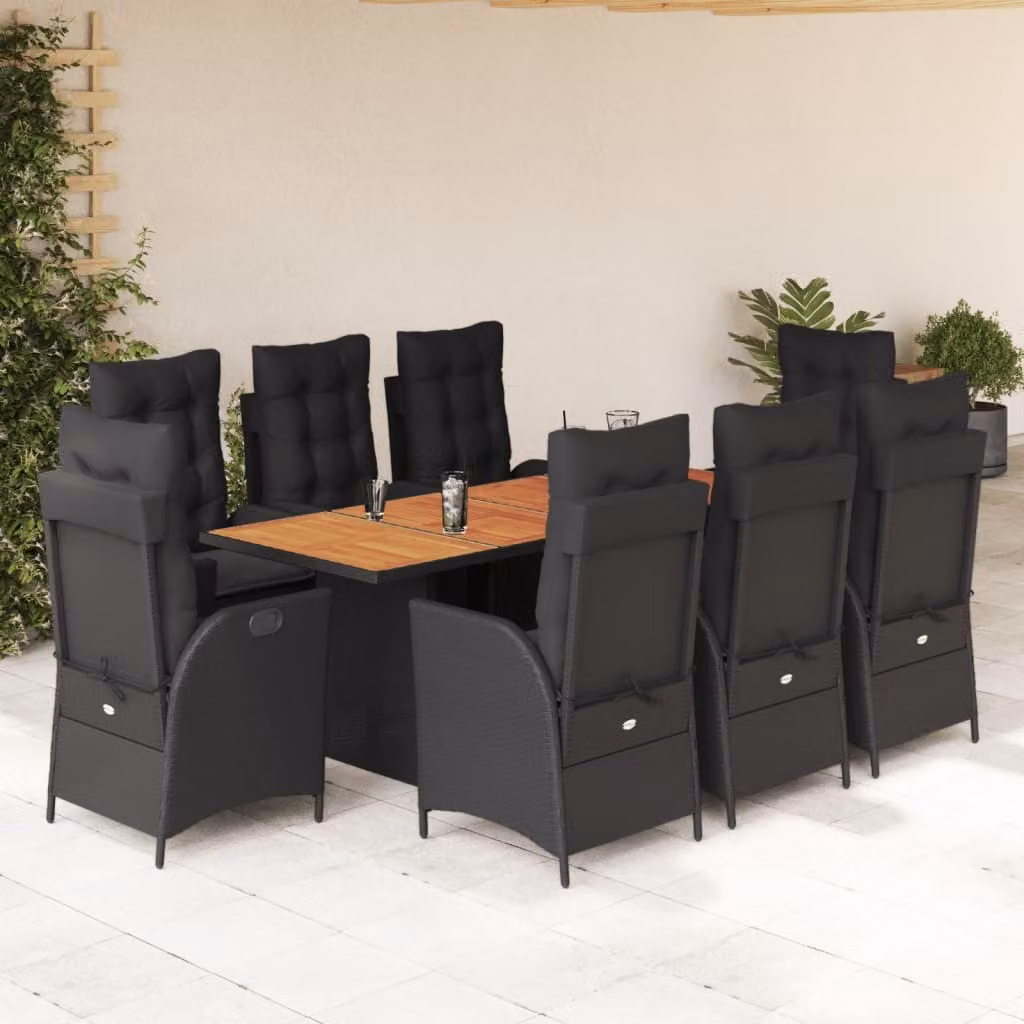 Maison Exclusive - Set da Pranzo da Giardino 9 pz con Cuscini Nero in Polyrattan