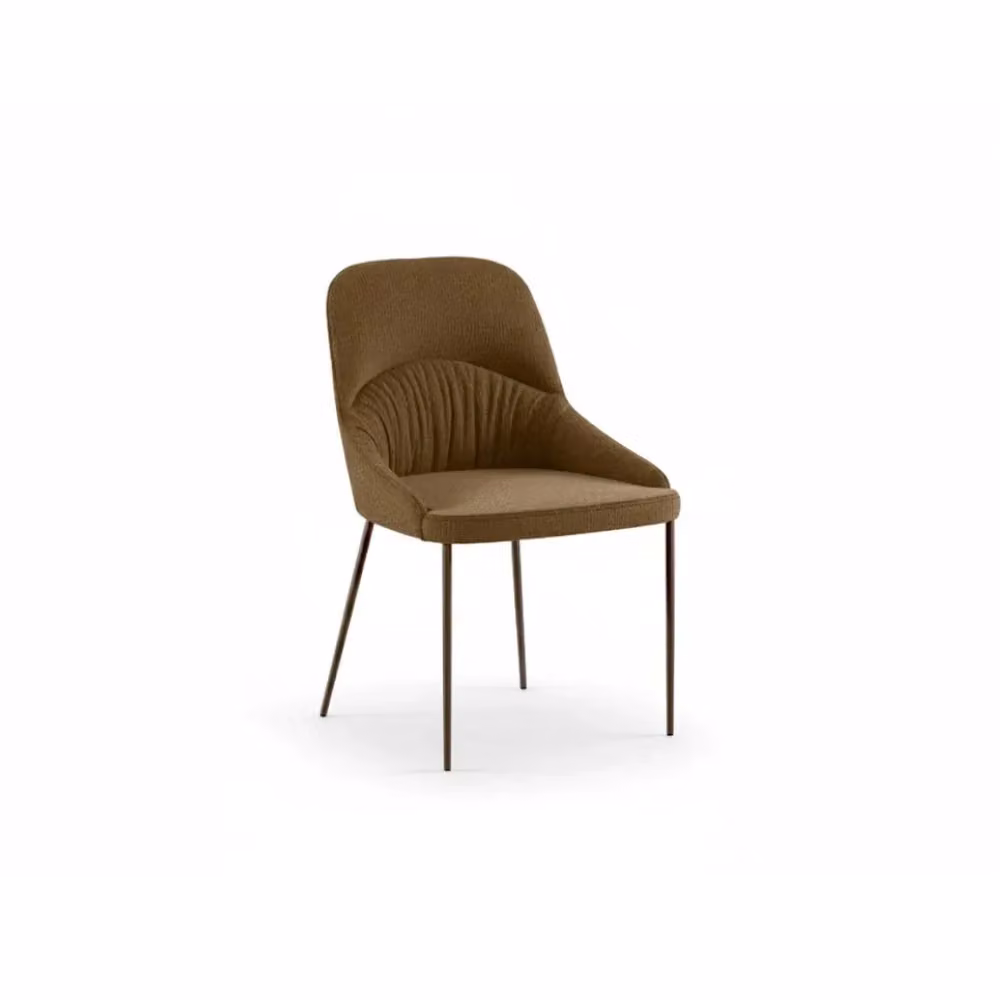 Set di 4 sedie da pranzo moderne Shell Duzzle in tessuto marrone e bronzo con struttura in metallo – 2