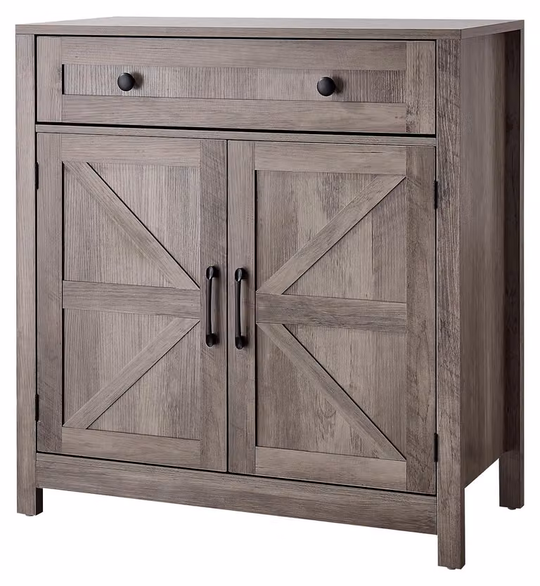 SucceBuy Credenza da cucina in stile rustico, con cassetto e due ante, versatile per soggiorno, sala da pranzo, ingresso o cucina, dimensioni: 75 x 37,5 x 80 cm, colore: grigio