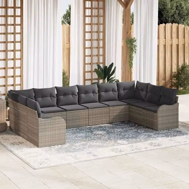 Set Divano da Giardino 10 pz Grigio chiaro polyrattan 3345882