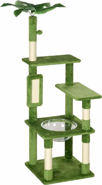 Albero per gatti PawHut con amaca e giocattoli integrati, Verde, L/P/H: 49 x 49 x 142 cm – 1