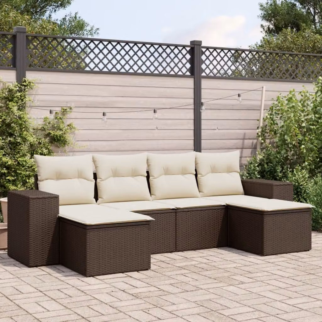 Maison Exclusive - Set Divano da Giardino 6 pz con Cuscini Marrone in Polyrattan