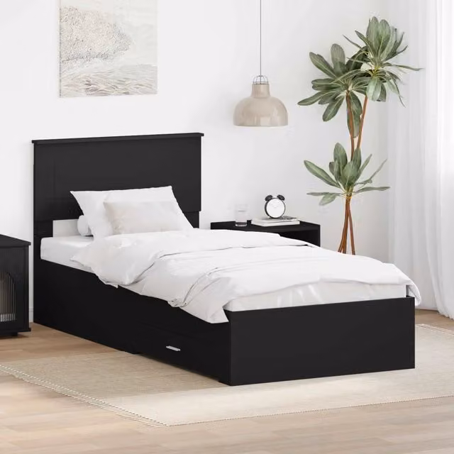 Struttura letto moderno vidaXL con cassetti in legno nero e argento L: 75 cm, P: 190 cm, H: 90 cm – 1