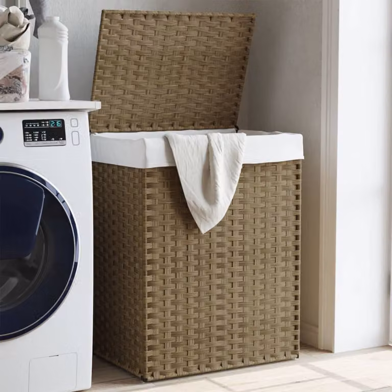 Cesto Portabiancheria con Coperchio e Maniglie vidaXL in Polyrattan Marrone e Beige, L/P/H: 46 x 33 x 60 cm