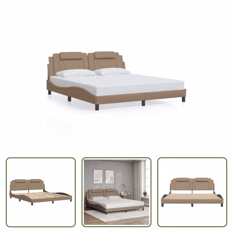 The Living Store Giroletto con testiera cappuccino-marrone 180x200 cm in ecopelle