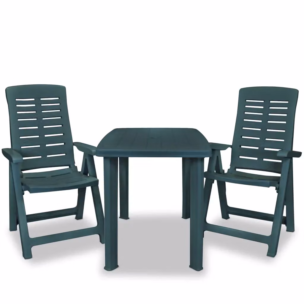 Set di mobili da bistrot Outsunny in plastica verde opaca per giardino e terrazzo, composto da 3 pezzi con tavolo rotondo pieghevole – 2