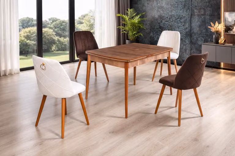 Tavolo con 4 sedie, stile moderno, colore marrone, comodo, nuovo, confortevole