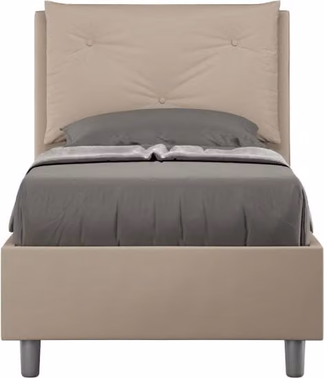 BS COM Letto singolo con rete imbottito 80x210 similpelle tortora