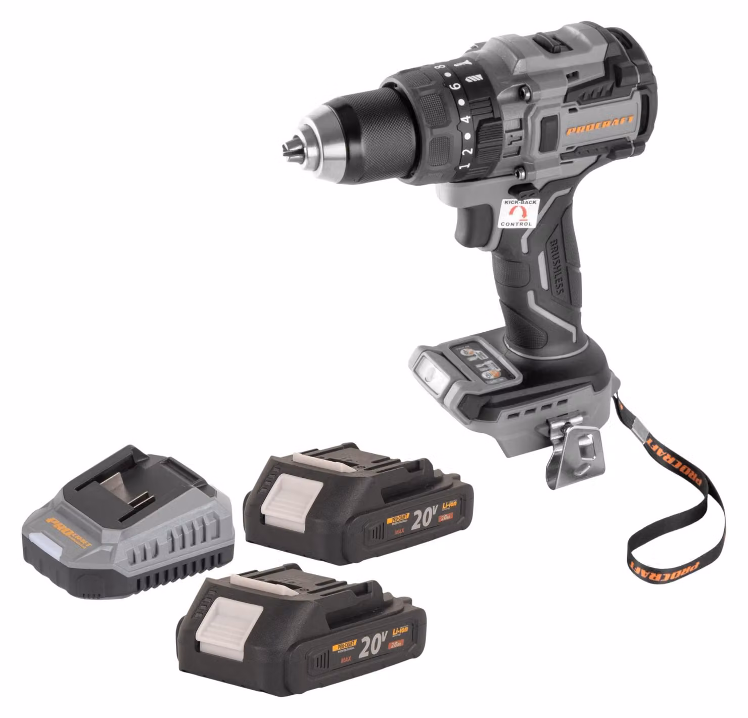 Avvitatore a percussione a batteria Procraft Industrial CD20B-BB 20 V 150 Nm Brushless + 2 batterie da 2,0 Ah + caricabatterie