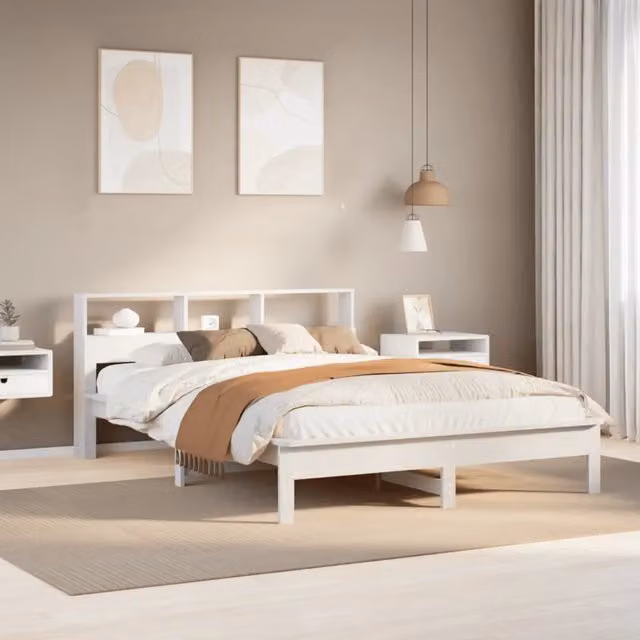 Letto senza Materasso Bianco 135x190 cm Legno Massello di Pino 3309744