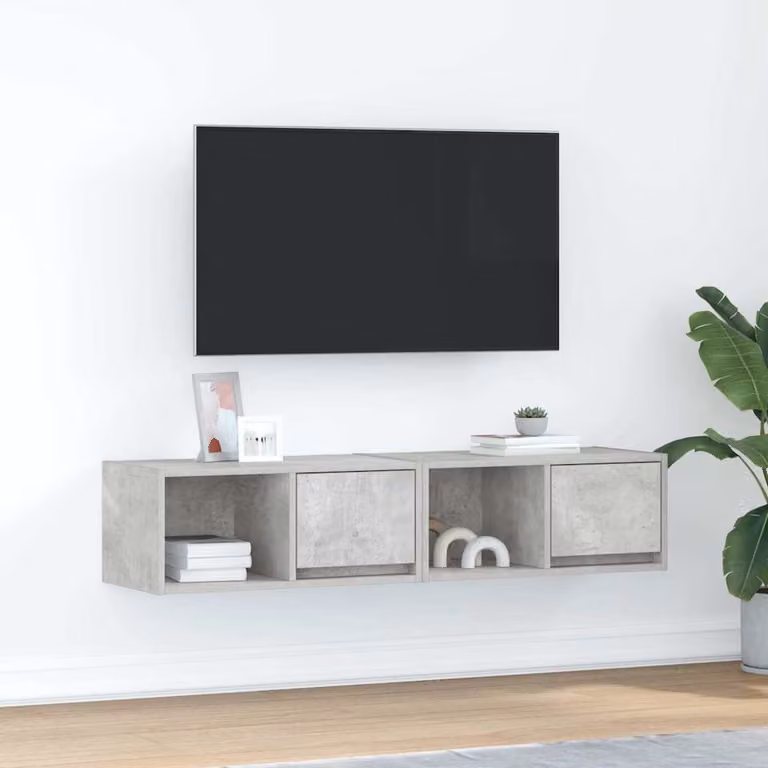 Set di 2 mobili TV sospesi vidaXL in legno e MDF, colore grigio cemento, L 60 cm x P 31 cm x H 25,5 cm