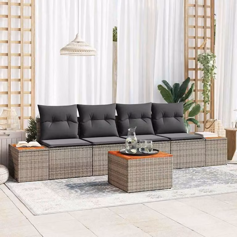Maison Exclusive - Set da giardino composto da 5 pezzi, divano, colore grigio, realizzato in rattan sintetico