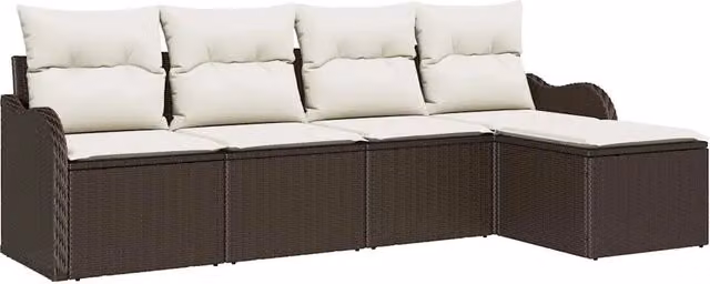 Set Divano da Giardino 5 pz | Set Salotto da Giardino Marrone polyrattan