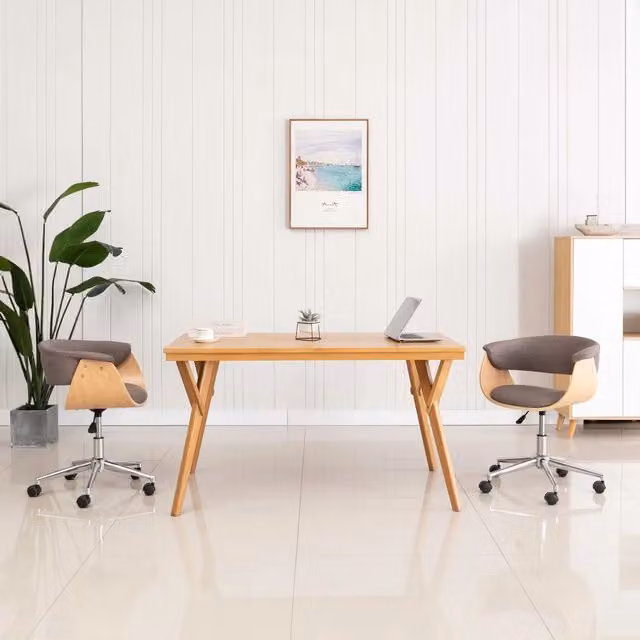 Sedia da ufficio girevole moderna vidaXL in legno e tessuto grigio – 1