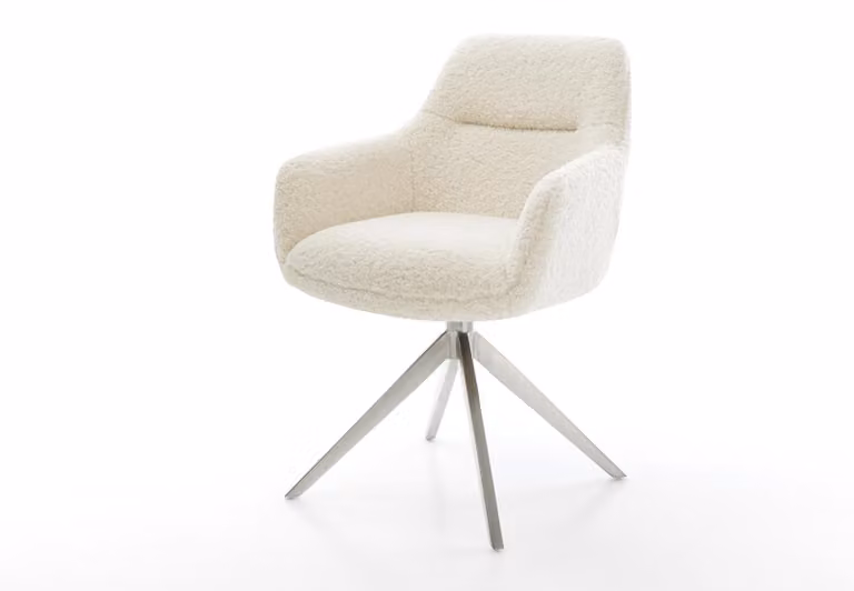 DELIFE Sedia girevole in tessuto Pejo-Flex Teddy Beige Telaio a croce largo Acciaio inox ruotabile a 360° Funzione dondolo Nucleo a molla tascabile