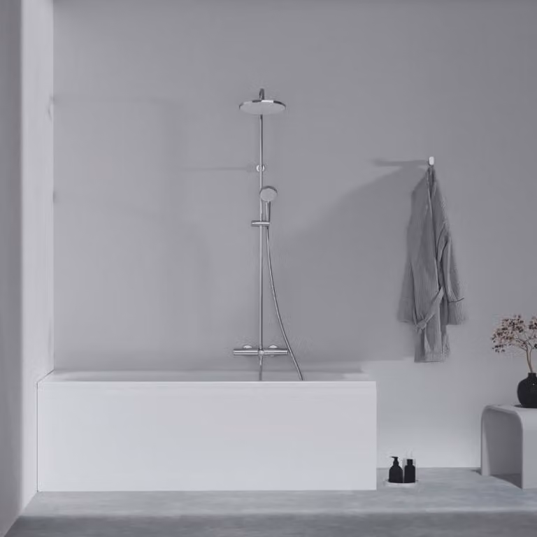 Sistema doccia con termostato, a risparmio idrico, cromato, dimensioni 517,5 x 1498 mm