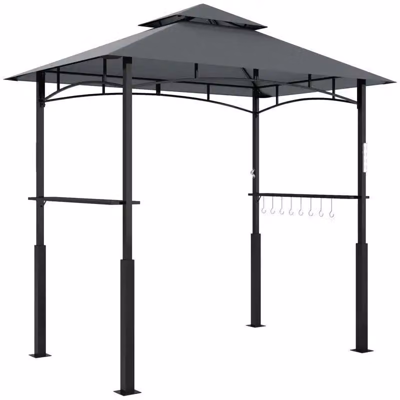 Gazebo per barbecue - Gazebo da giardino per barbecue - 243x148x248 cm - Con illuminazione e ripiani per spezie - Struttura in metallo e plastica resistente al fuoco - Colore nero