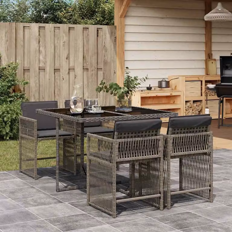 vidaXL Set da Pranzo da Giardino 5 pz in Polyrattan Grigio con Piano in Vetro