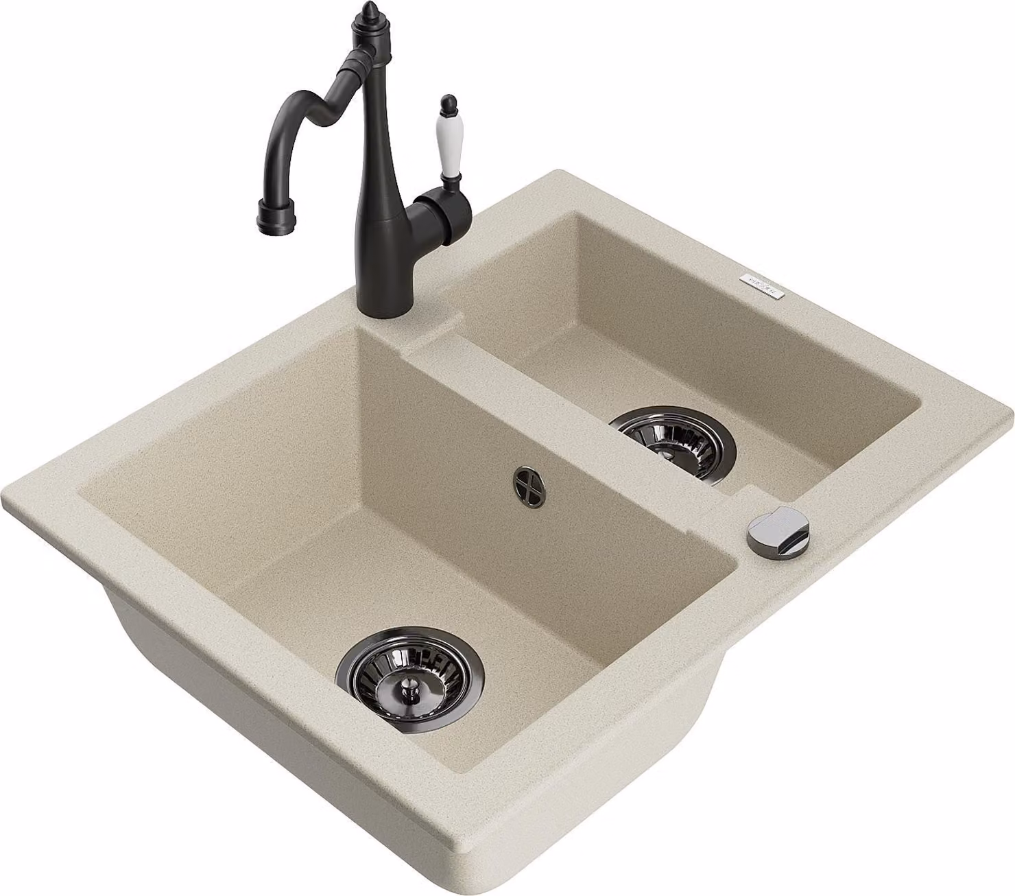 Mexen Carlos lavello in granito 1,5 vasche con rubinetto da cucina Carla, beige - 6518-69-670700-70