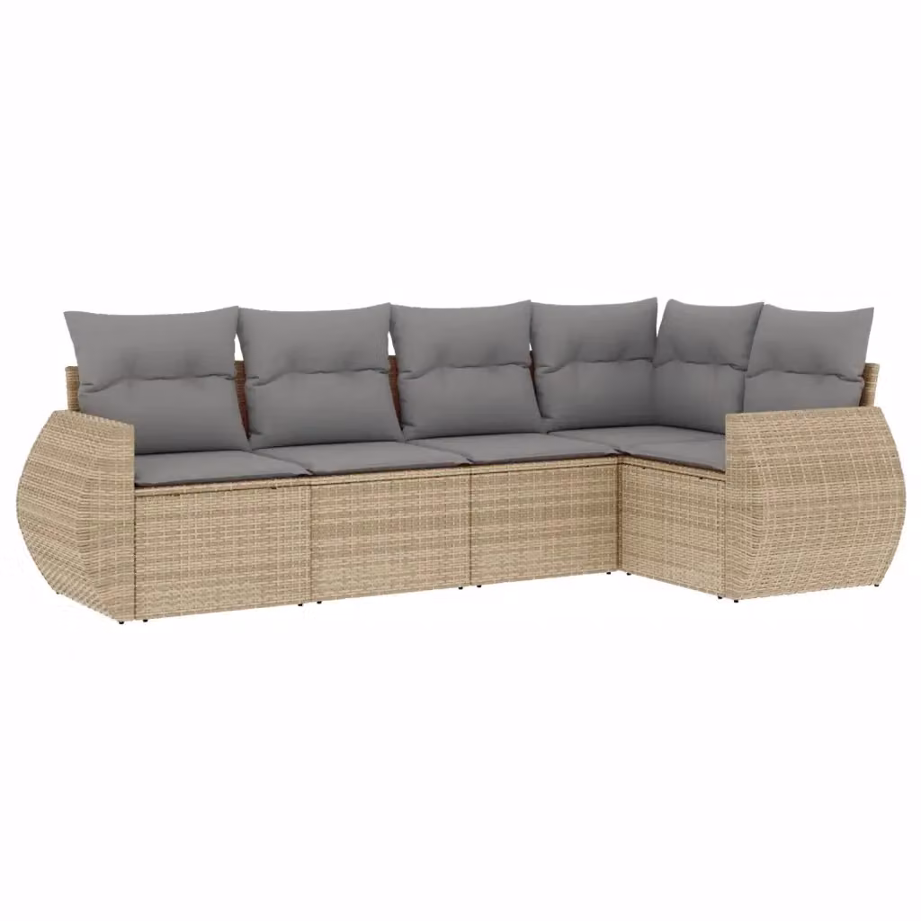 vidaXL Set Divano da Giardino a L 5 pz in Polyrattan con Cuscini Beige e Grigio e Struttura in Acciaio Verniciato a Polvere – 2