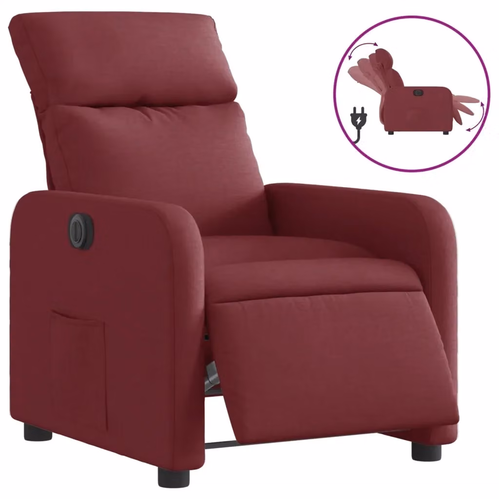 vidaXL Poltrona Elettrica Reclinabile in Tessuto Rosso con Braccioli – 2