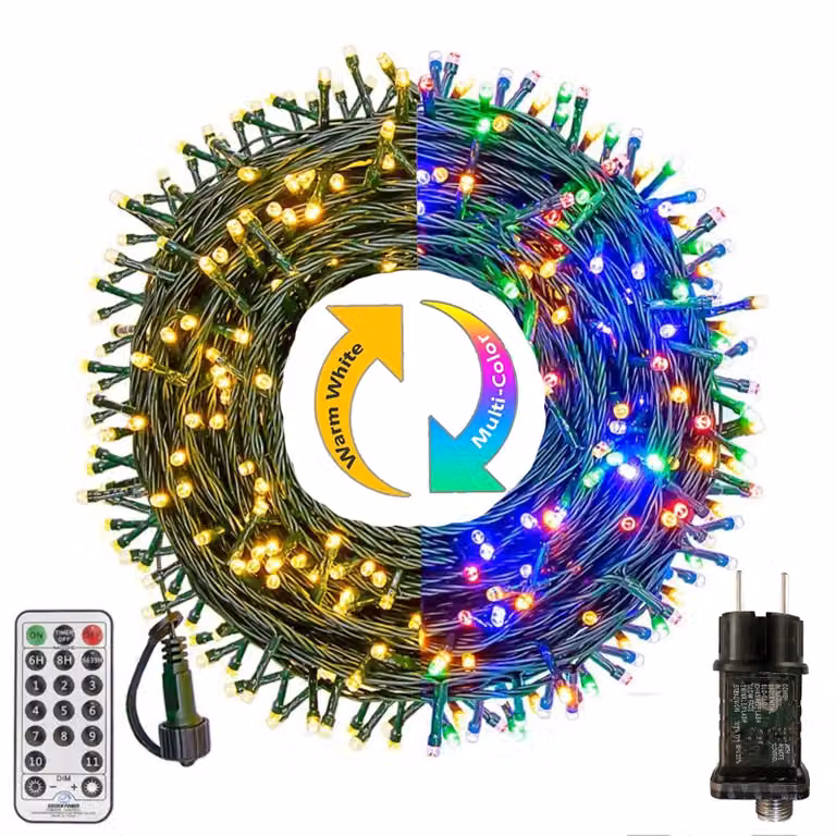 Catena luminosa da 10 metri, con 100 LED, luce bianco caldo/colorata, telecomando, grado di protezione IP65