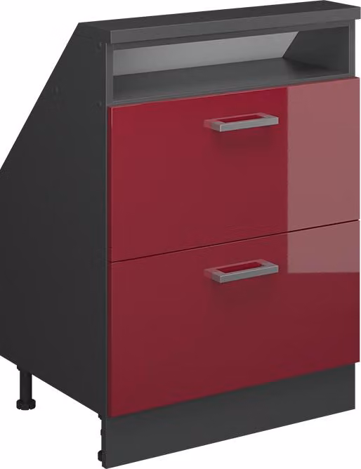 Mobile cucina sottotetto Vicco R-Line Rosso lucido 60 cm con 2 cassetti, Model 58215