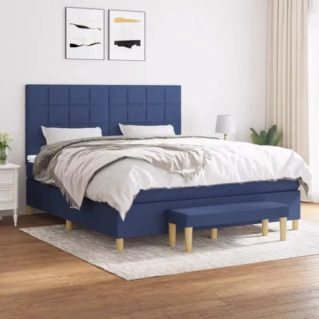 Letto Ibrido con Giroletto a Molle e Materasso vidaXL, Colore Blu e Bianco, L/P/H: 160 x 200 x 128 cm
