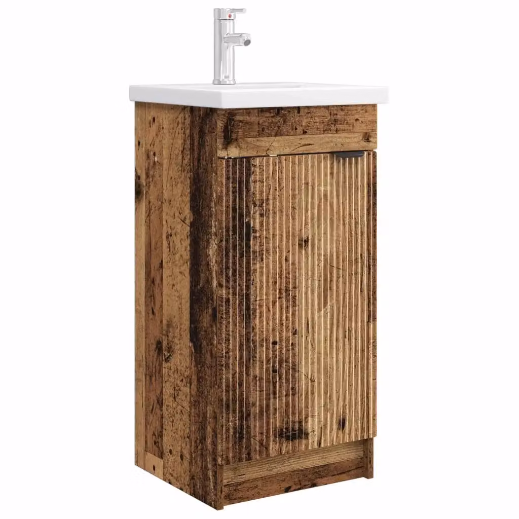 Mobile da bagno con lavabo vidaXL in legno e metallo, colore marrone e nero, L: 42 cm, P: 40 cm, H: 84,5 cm – 2