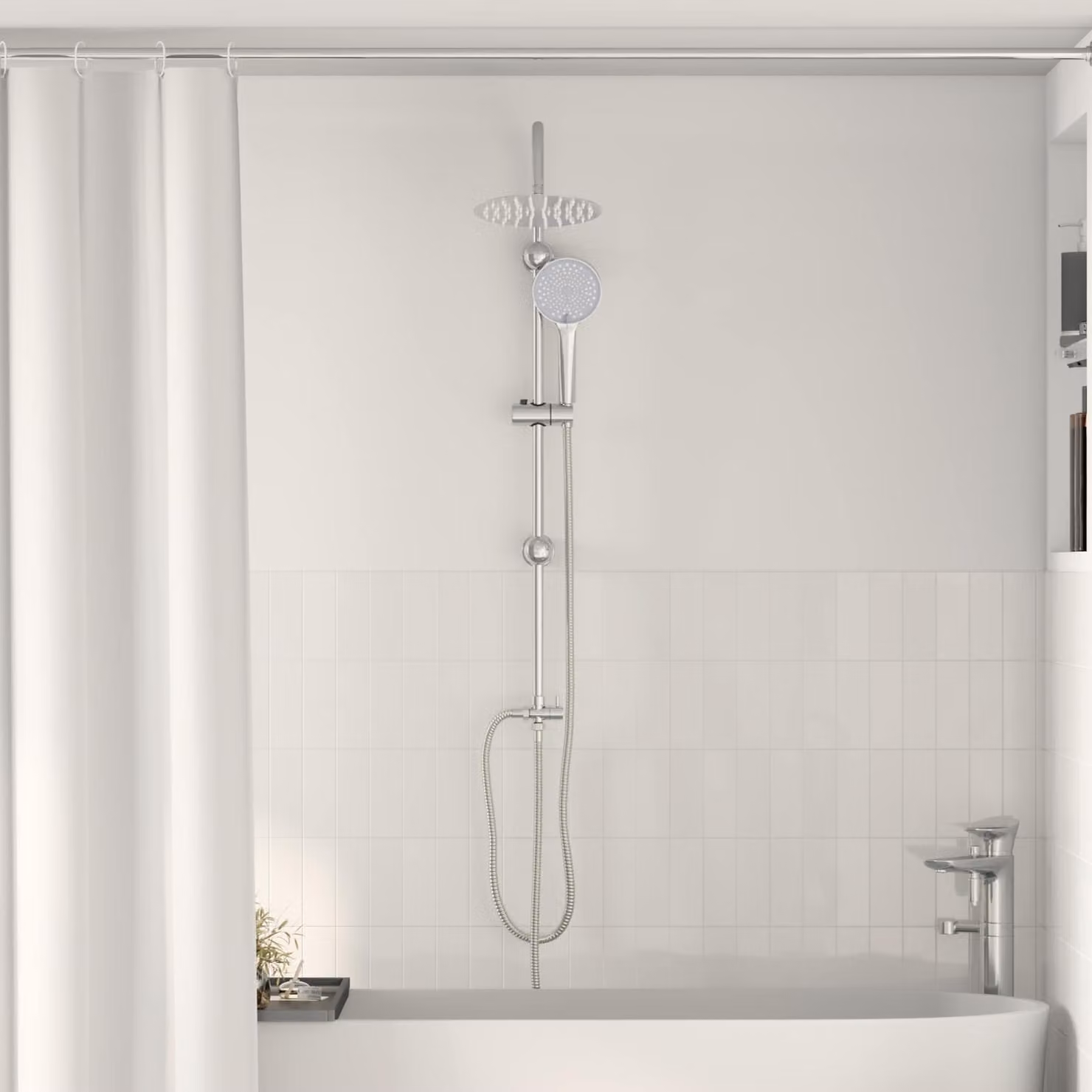 Sistema Doccia vidaXL in Acciaio Inox Argento con Colonna Rigida, Soffione e Doccetta, L: 47 cm, P: 20 cm, H: 95 cm
