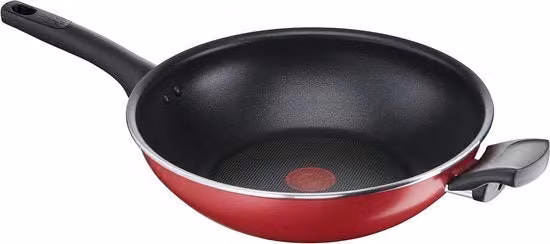 Wok Tefal in acciaio di alluminio con rivestimento in titanio antiaderente, colore rosso, diametro 30 cm, adatto a induzione, gas e forno