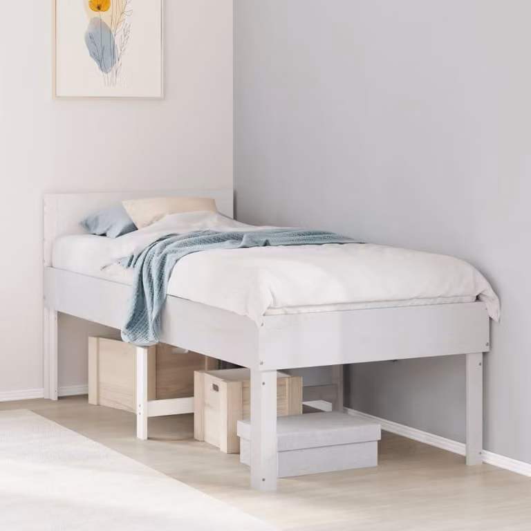 Letto in legno massello di pino vidaXL Bianco con doghe piatte L: 193,5 cm, L: 78,5 cm, H: 91,0 cm