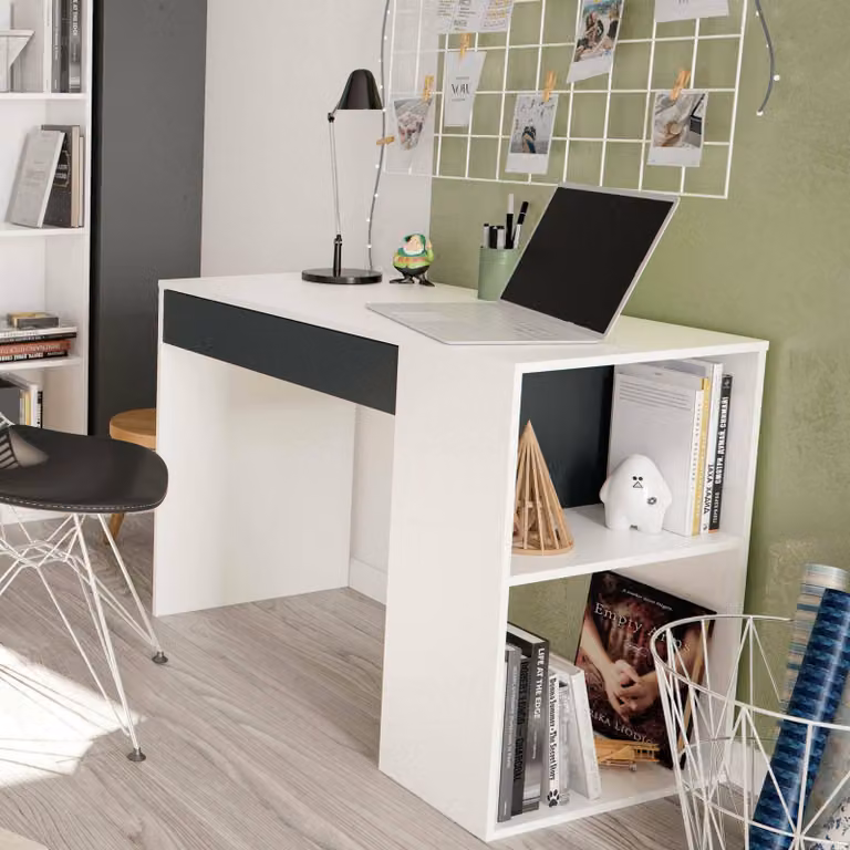 Dmora Scrivania Attila 50x101x73h cm Bianco, Modulabile Supporto pc