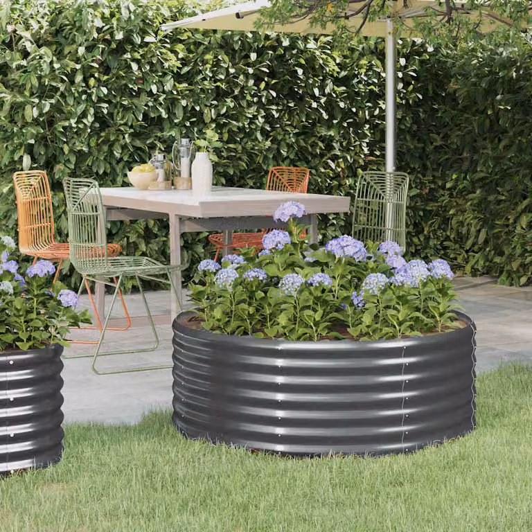 vidaXL Letto rialzato da giardino in acciaio zincato, colore antracite, L 100 x P 100 x H 36 cm