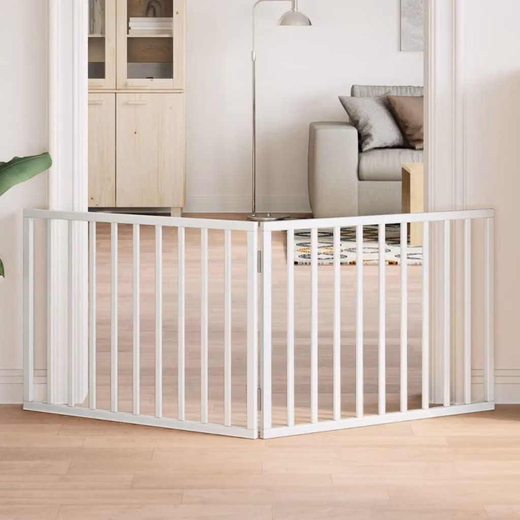 vidaXL Cancelletto per cani pieghevole in legno di pioppo, 2 pannelli, bianco, L: 160 cm