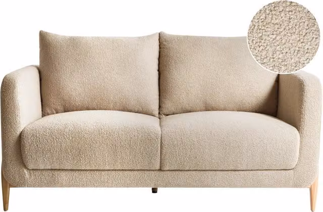 Divano a 2 posti Rivestimento in beige Gambe in legno con braccioli Angolo lettura soggiorno Stile scandinavo moderno