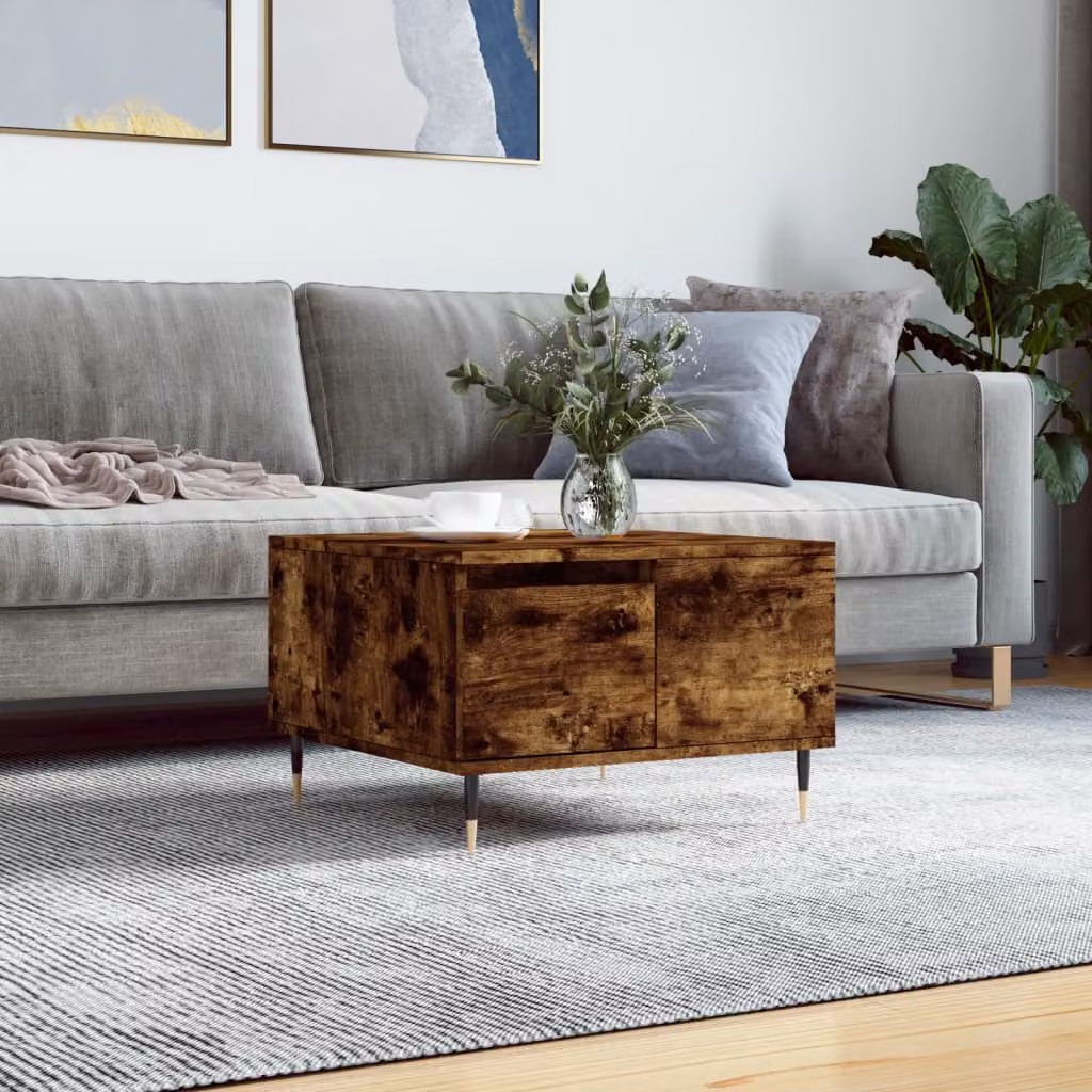vidaXL Tavolino da Salotto Moderno in Legno e Metallo, Colore Rovere Fumo, L/P/H: 55 x 55 x 36,5 cm