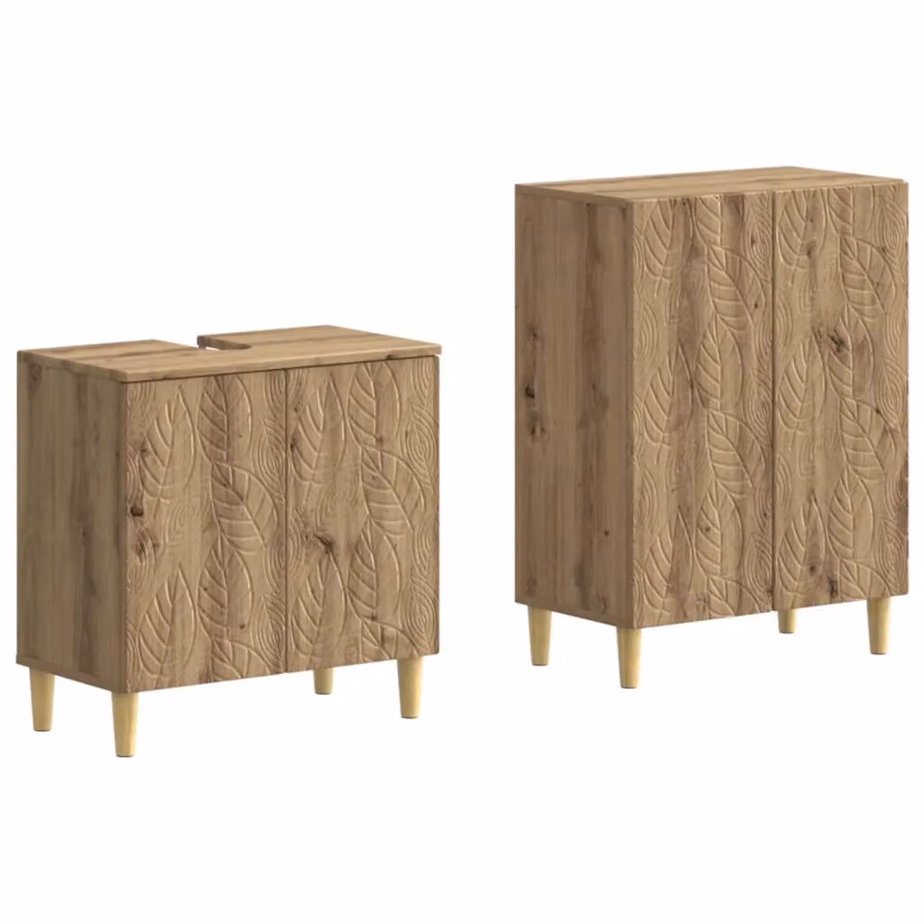 Set di mobili da bagno moderno vidaXL composto da mobile lavabo e mobile contenitore in legno rovere marrone L/P/H: 80,0 x 59,5 x 31,5 cm – 2