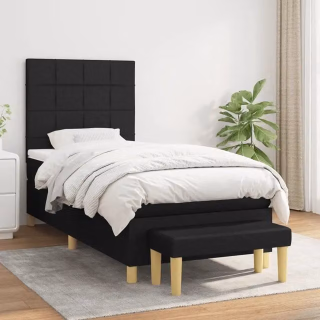 Letto Ibrido vidaXL con Giroletto a Molle e Materasso Nero in Tessuto L/P/H: 80 x 200 x 203 cm