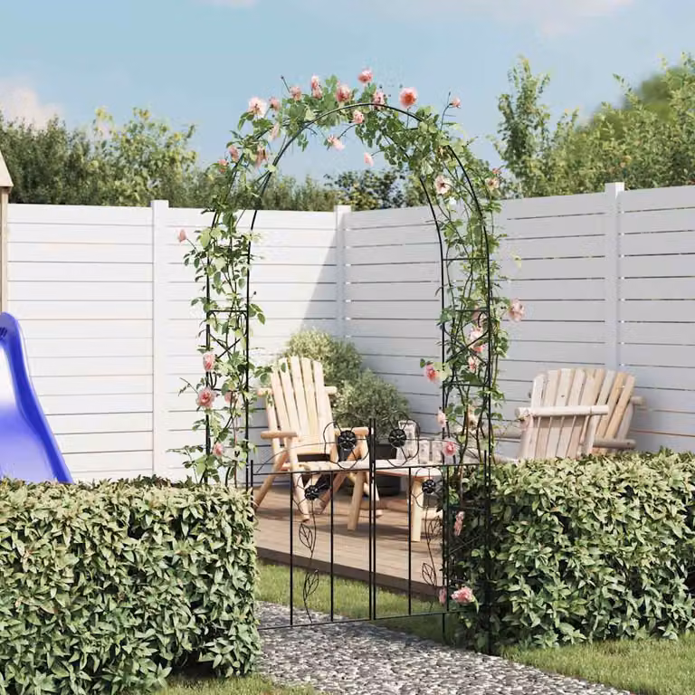 Arco da giardino vidaXL in metallo nero per piante rampicanti, H: 230 cm, L: 115 cm, P: 37 cm
