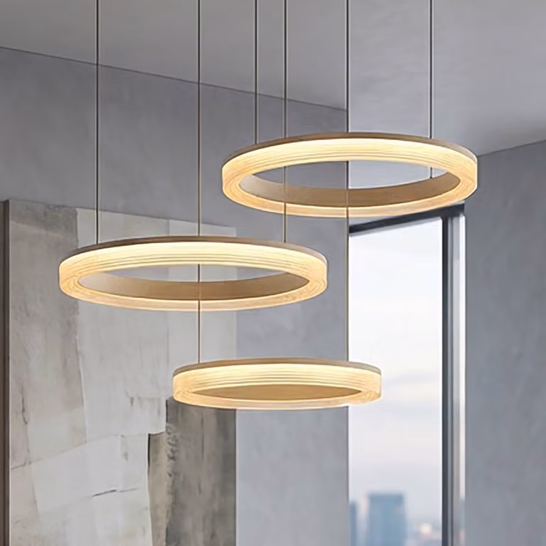 Searchlight Lampada a sospensione Lumen Rings, dimmerabile, Crema / Ambra, Soggiorno / Sala da pranzo, Metallo, Moderno, Lampada a sospensione