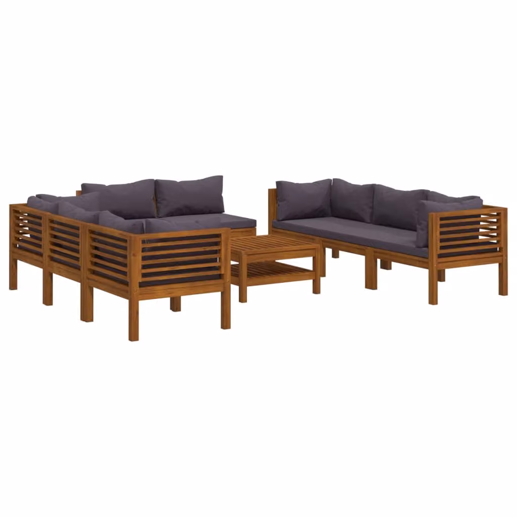 Set Divani da Giardino 9 pz con Cuscini in Massello di Acacia
