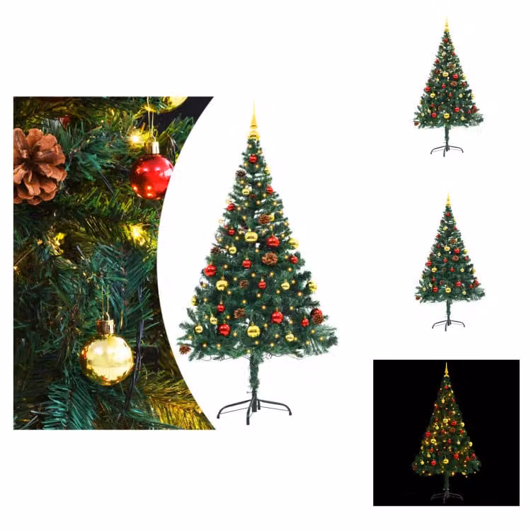 vidaXL Albero di Natale artificiale con luci e decorazioni verde 150 cm - Alberi di Natale